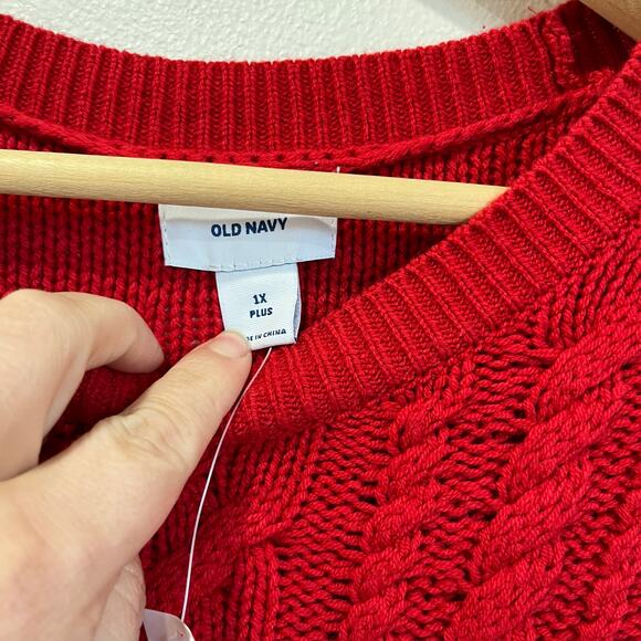 Old Navy Red Cable Knit Sweater Plus Size 1X Long Sleeve Pullover NWT - Picture 5 of 9